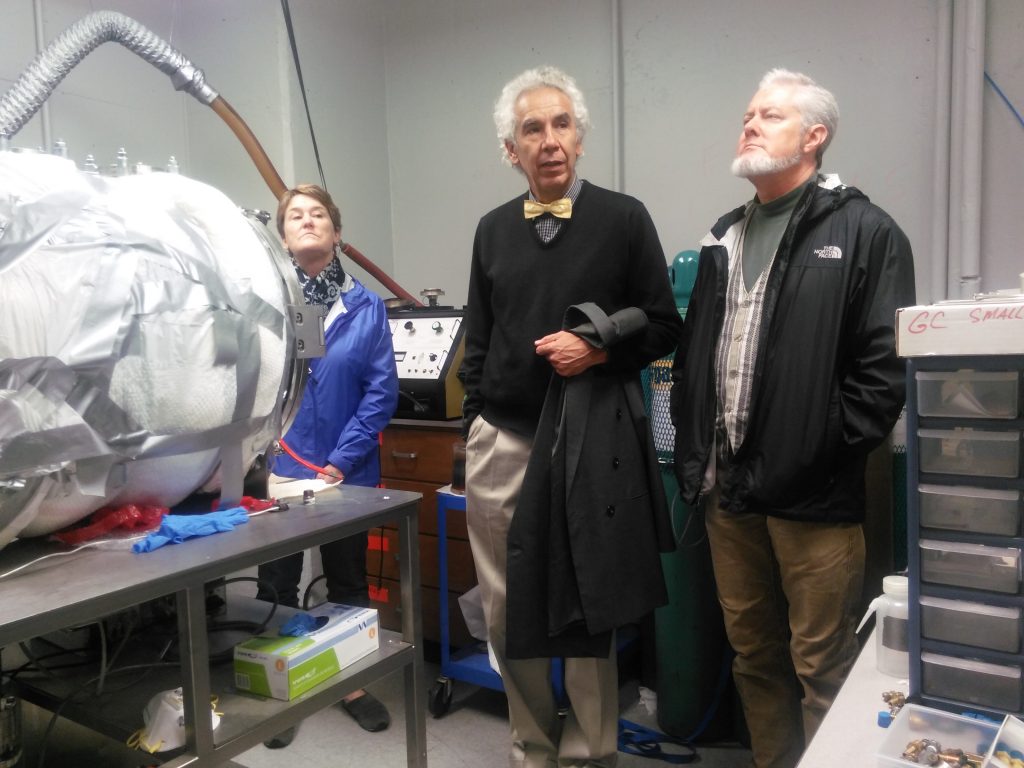 At the Arkansas Cneter for Spoace and Planetary Sciences. From Left: Cindy YOungblood, Dr. Gustavo Zubieta-Calleja and Dr. Tom Youngblood.