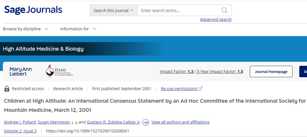 International Consensus on Children at High Altitude (2001)