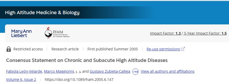 Consensus Statement on Chronic and Subacute High Altitude Diseases (2005)