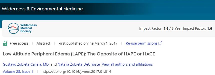 Low Altitude Peripheral Edema (LAPE) characterization