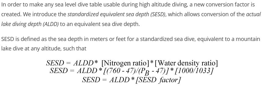 Standardized Equivalent Sea Depth (SESD)